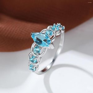 Обручальные кольца Dainty Round Marquise Aqua Blue Cring Ring для женщин 14 тыс. Белого золота.