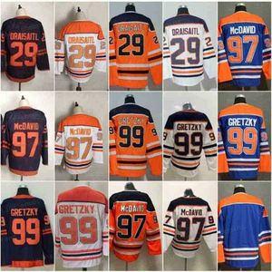 Men Hockey 97 Connor McDavid Jersey 99 Wayne Gretzky 29 Leon Draisaitl 93 Ryan Nugent-Hopkins Blank Stitch Good Team Blue White Orange