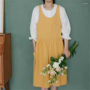 Önlükler Saf Pamuklu Pileli Elbise Etek Japon Kadınlar Sanat Bahçecilik Resim Bake Mutfak Çiçek Kahve Dükkanı Tulum Önlük
