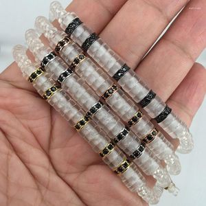 Странд Мужчины Прозрачные браслеты Черные шарики CZ Pave Stopper Clear Stone плетены