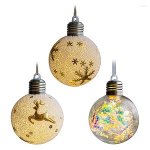 Juldekorationer Creative LED Ball Bulb Shaped Ornament Cartoon Reindeer Snowflake Xmas Tree Baubles Hanging Pendant Holiday Party