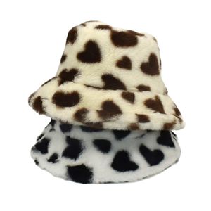 Bucket Hat Peach Heart Fluff Fisherman Hat Men And Women Winter Warm Hats Cap Adjustable