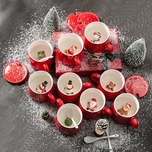 Кружки милый рождественский творческий подход 3D Cartoon Cup с крышкой снеговики лось кофейная чашка для молока пары пары офис домашние подарки Y2210