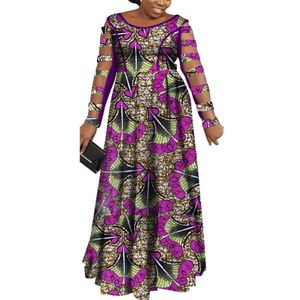 bintarealwax 여성 캐주얼 드레스 아프리카 프린트 왁스 긴 중공 소매 인어 파티 드레스 드레스 멍청한 아프리카 전통 의류 WY7565