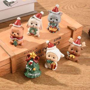 Decorações de Natal Resina Ornamentos de Pequenos Animais Mini Árvore de Natal Papai Noel Papai Note da festa
