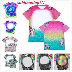 Partyzubehör, Sublimation, gebleichtes Polyester-Hemd, Leopardenmuster, Vintage-Grafik-T-Shirt, Wärmeübertragung, blanko, lässig, kurze Ärmel