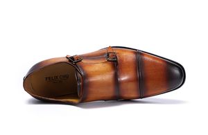 Buckle Monk Strap Shoes para homens genuínos de couro artesanal Oxford Sapatos para homens