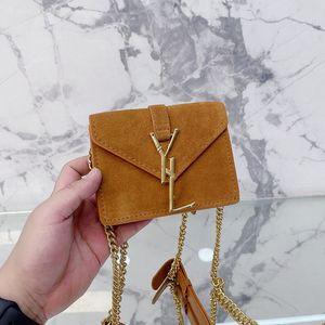 Womens Nubuck Rubbed Mini Envelope Clutch Bags With Gold Metal Chain Crossbody Shoulder Purse Outdoor Tiny Cosmetic Case Designer Handbags 15X12CM