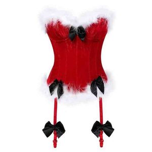 Stage Wear Women Sexy Side Zipper Overbust Corset Bustier Lingerie Top White Feather Burlesque Lace Up Corset Christmas Santa Come T220901