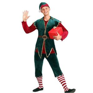 Stage desgaste de homens e mulheres Party Party Green Elf Come Christmas Come Set Men and Women Santa Helper Cosplay T220901