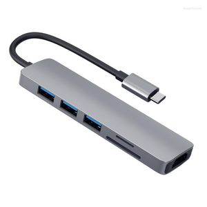 Aluminium USB C Hub Multiport Adapter Type C till Compatible SD TF kortläsar Dockningsstation för bärbar datornotbok