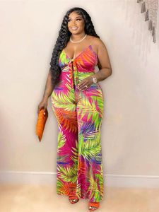 Pants ZJFZML ZZ Jumpsuit Plus Size Women Clothing Summer Print Spaghetti Strap Backless Floor Length Wholesale Drop