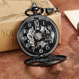Zegarki kieszeniowe czarny szkielet steampunk kreskówek uroczy myszy mehaniczny zegarek Fob Ręka Ręka wiatrowa mechaniczna męska
