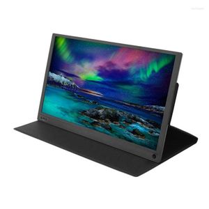 Przenośny monitor HD 15,6 cala IPS HDR 4K z głośnikami skórzana obudowa na laptop PC Telefon PS