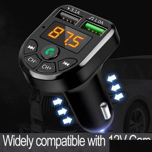 Bluetooth Car Kit FM Sändare Bluetooth Car Mp3 O Player Hands Kit 5V 3.1A Dual USB Charger 12-24V TF U Disk Music Drop Delivery 2 DHHJV