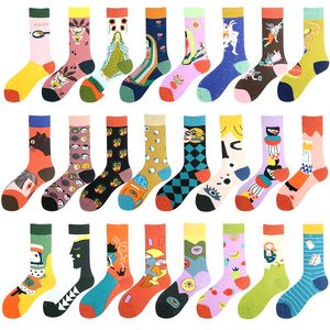 Men's Socks Colorful Jacquard Design Funny Unisex Art Abstract Painting Happy Female Men Wedding Skarpetki Meias Korean Style Women