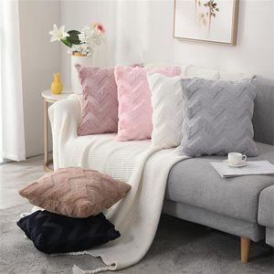 Pillow White Pink Grey Black Faux Fur Cover Solid Plush Wave Pillowcase For Sofa Car Home Year Decorative Kussenhoes