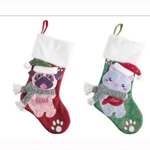 Cat Dog Christmas Stocking El yapımı Noel Şömine Asma Çoraplar Aile Tatili Sezonu Parti Dekoru XBJK2210 için Dekorasyon