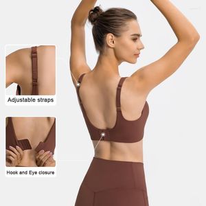 Yoga Outfit ABS LOLI Women High Impact Back Closure Sports Bras Adjustable Straps Gym Workout Tops Padded V-Backless Running Fitness Bra