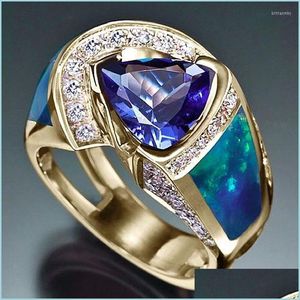 An￩is de casamento An￩is de casamento vintage Retro Design Blue Stone dedo para mulheres Cubic Zirconia Declara￧￣o Feminino Moda feminina Jewe Dh5u4