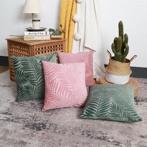 Pillow Green Velvet Cover 45x45cm Pink Soft Case Leaf Pattern Cozy Ornamental Pillowcase For Couch Sofa Living Room Home