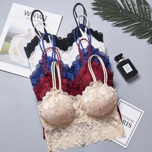 Tanques femininos feminino de neck de gola em ves de caça-lace floral bralette blusps top tampes bandagem de bandagem de bandagem de bandagem straphetti ladies camisole