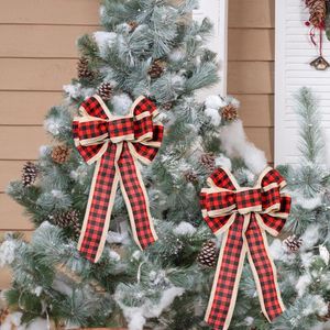 Christmas Decorations Plaid Bow Wreath Holiday DIY Crafts Door Decor Bowknot Ornaments For Tree Topper Xmas Wedding Party Gift