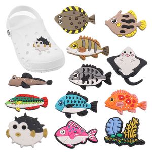 MOQ 20PCS PVC Deep Sea Fish Bue Charms Sandals Buty Dekoracja Dekora