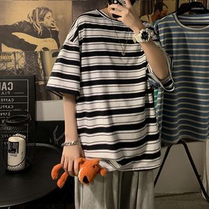 Men's T Shirts Retro Basic Striped T-Shirt Half-Sleeved Oversized Couple Harajuku Vintage Clothes Tee Punk Emo Top Hip-Hop Urban Streetwear