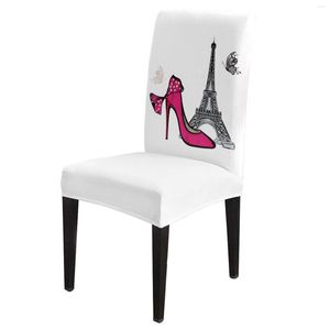 Coprisedie Rossi Tacchi Alti Torre Eiffel Farfalla Copertura Bianca Sala da pranzo Spandex Sedile Elasticizzato Home Office Decor Set di custodie da scrivania