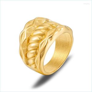 Anéis de casamento Anéis de casamento Design Design Aço inoxidável 18 K anel minimalista de textura de ouro jóias de moda para mulheres Pagas de presente Po dhrj1