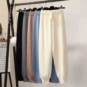 Calças femininas capris soltas mulheres cintura elástica puxar corda calças grossas malha hareem outono / inverno suéter cenoura t221024