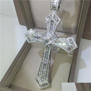 Pendant Necklaces 14K Gold Long Diamond Cross Pendant 925 Sterling Sier Party Wedding Pendants Necklace For Women Men Moissanite Jewe Dhzuo