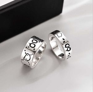 Bracciale in argento sterling placcato in platino con anello a fascia con teschio, anelli firmati di lusso per uomo e donna, classici, non tramonteranno mai