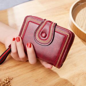 Wallets 2022 Women Wallet Oil Wax Leather Hasp Female Purses Portfel Damski Lady Purse Clutch Bag Carteras Para Mujer