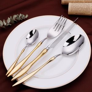 Zestawy naczyń obiadowych Golden Steak Knife Fork łyżka 304 Stal nierdzewna Kreatywna zachodnia restauracja el stołowe zapasy kuchenne