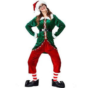 Stage Wear Deluxe 6Pcs Women's Christmas Come Cosplay Santa Claus Uniform Suit For Adults Green Elf Xmas Holiday Party Fancy Dress T220901