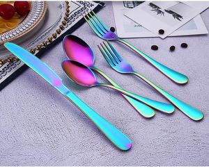 Flatvaruupps￤ttningar 5st Set Colorful Rostless Steel Black Forks and Spoons Steak Knife Dinner Cultery Dinning Serve