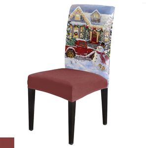 Крышка стула в рождественский снеговик домов на дерево грузовик обложка столовая спандекс эластичный сидень