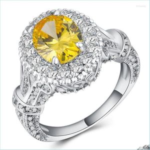 Обручальные кольца обручальные кольца роскошная большая желтая овальная кубическая циркония для женщин CZ Crystalls Sier Color Pingage