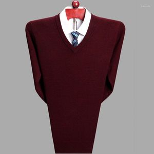 Men's Sweaters 2022 Autumn Winter Men's Woolen Sweater Solid Color Round Collar Base Middle-aged Business