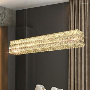 Kroonluchters luxe eetkamer kroonluchter rechthoekige K9 Crystal Island Lamp Modern Simple Designer Bar Living Lighting
