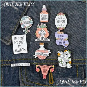 Pins Brooches Quotes Women Power Enamel Pins Energy Brooch Bottle Self Love The Future Is Female Girls Support Jewelry Gift Accessor Dhx5Y