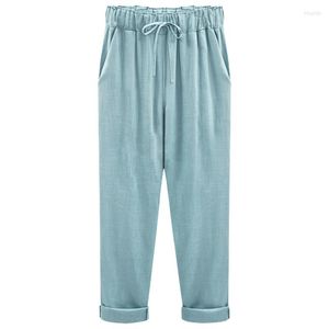 Pantaloni in cotone e lino da donna alla caviglia taglie forti pantaloni estivi in vita elastica allentata casual 6XL 7XL 8XL