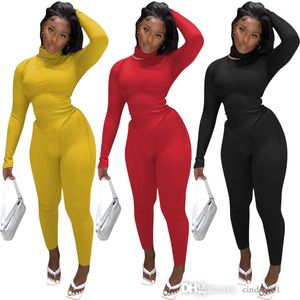 Womens Wear Autumn Pants Suits New Solid Color High Collar Leisure Pit Strip Two-piece Jogger Set Fashion Sportswear