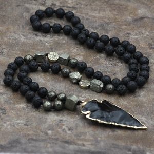 Pendant Necklaces OAIITE Natural Lava Stone Necklace Arrow For Women Men Yoga Mala Bead Jewelry Stress Anxiety Relief Gifts 221024