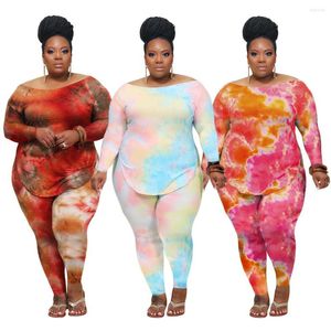 Tracksuits Plus Size Gx Wholesale 2022 Fall Women Clothing Tie Dye 2 Piece Long Sleeve T Shirt And Pants Matching Sets
