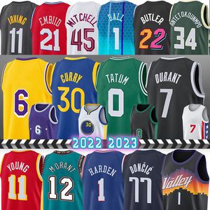 23 6 Uomini LeBron James Harden Maglie da basket Anthony Davis Stephen Curry Devin Booker Jayson Tatum Kevin Durant Luka Doncic Trae Young Ja Morant Damian Lillard