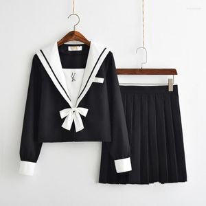 Completi di abbigliamento Abiti scolastici giapponesi neri Anime Cosplay College Uniforme medio alta Jk con cravatta Gonna a pieghe Abito da marinaio per ragazze