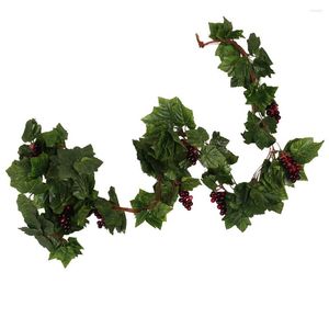 Flores decorativas Garland de videira artificial de uva com fio verde com cachos de uvas vermelhas para casamentos festivais festas decorações de casas